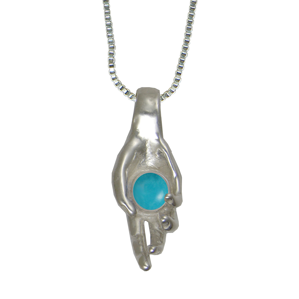 Sterling Silver Healing Hand Pendant With Turquoise